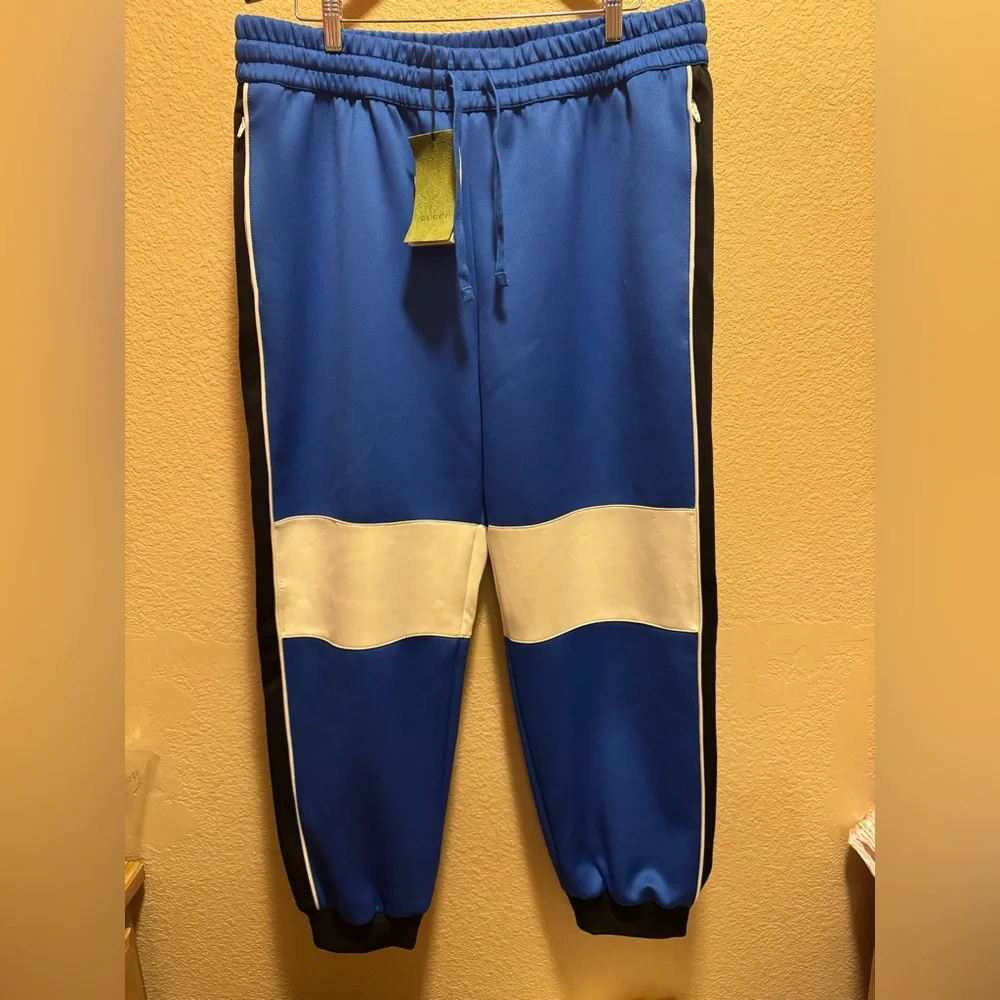New Authentic Gucci GG Logo Sweatpants Blue White Size XXL Waist 38 40 42 44 - Picture 4 of 14